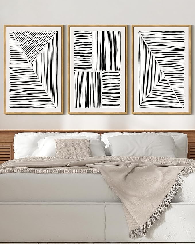 Drsoum Mid-Century Modern Framed Wall Art Large 24x36in Minimalist Abstract Boho Black Line Wall Decor Geometric Artwork Kitchen Dining Room Black Framed
