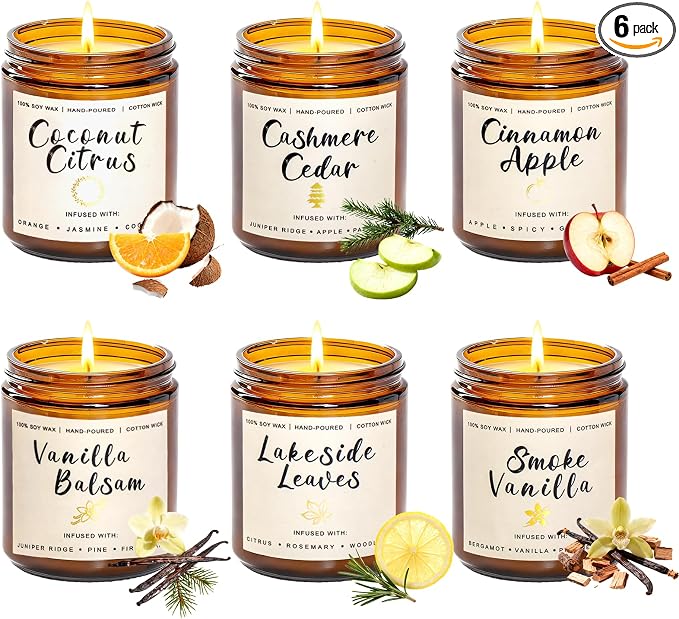 Scented Candle Gift Set for Women – 6 Pack 7oz Winter Scented Soy Candles, Long Lasting Aromatherapy Candles, Perfect for Home Décor, Vanilla, Cinnamon & Cedar Scents