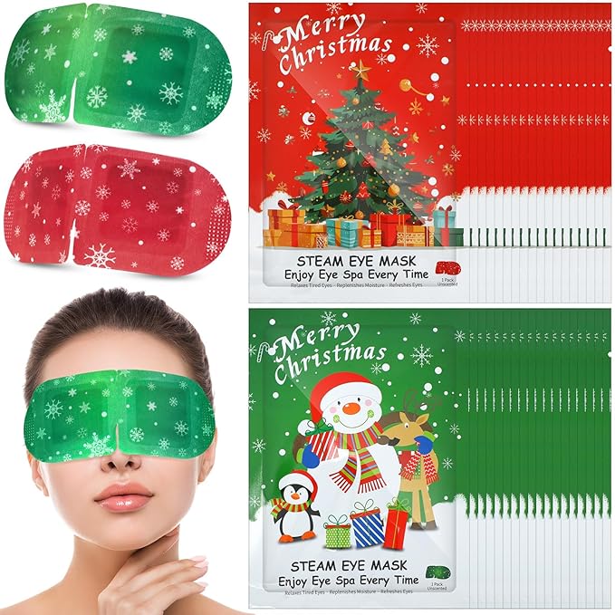 Demissle 36 Pack Christmas Steam Eye Masks Bulk for Dry Eyes Disposable Eyes Masks Cover Self Heating Red and Green Moist Heat Eyemasks Holiday Warm Eye Compress Gift for Women Home Office Travel