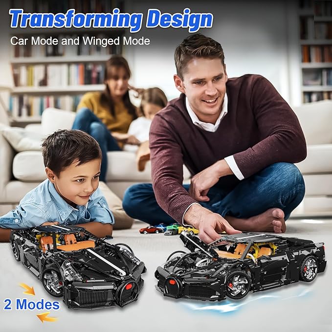 Sports Car Building Blocks Set for Adults, La Voiture Noire 1:10 Scale Race Car Model Building Toy Set Super Cars Display Model Collectible Set Gifts for Boys Teens Age 8+ (1949PCS)