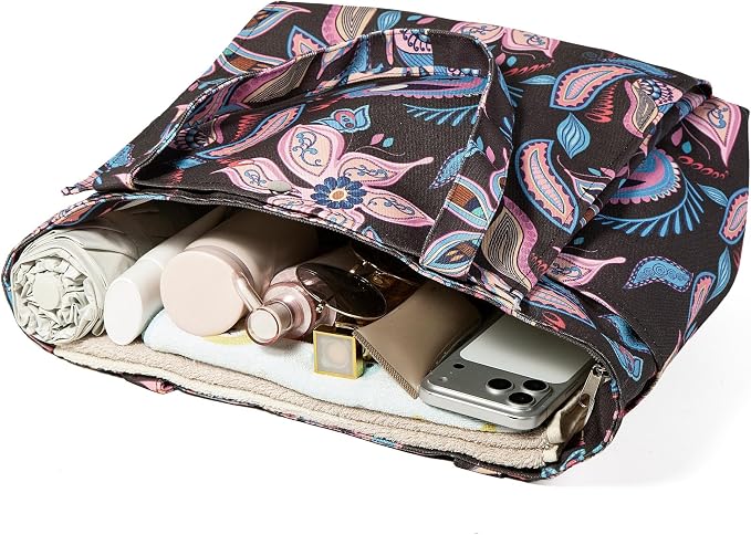 Floral Paisley Pattern Yoga Bag, Canvas Tote with Blue and Pink Design, Spacious Carrier for Yoga Mat and Accessories