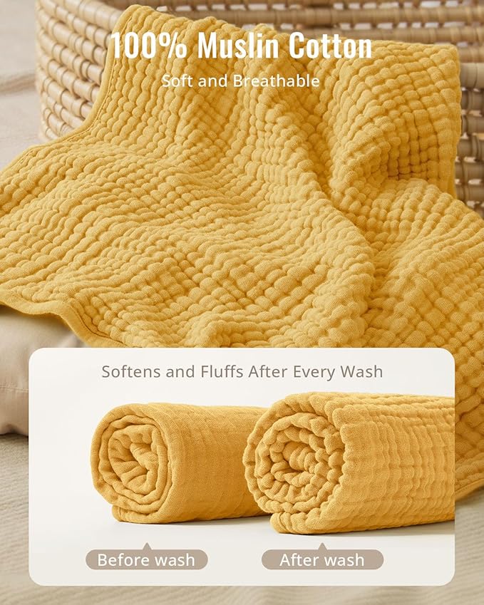 Blissful Diary Muslin Baby Hooded Towel 1 Pack, Soft & Absorbent Bath Towel for Infant, Toddler, Unisex, Baby Gift, Newborn Essentials, Sunny Duck