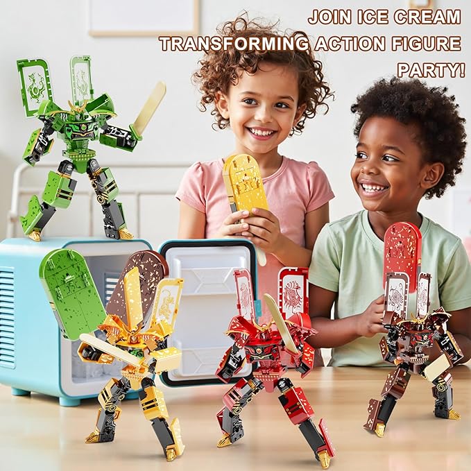 Ice Cream Transforming Toy, 2 in 1 Transform into Robot Action Figure, DIY Transformation Figure Toys for Kids & Adults Action Figures for Boys Party Favors Gift (Brown)