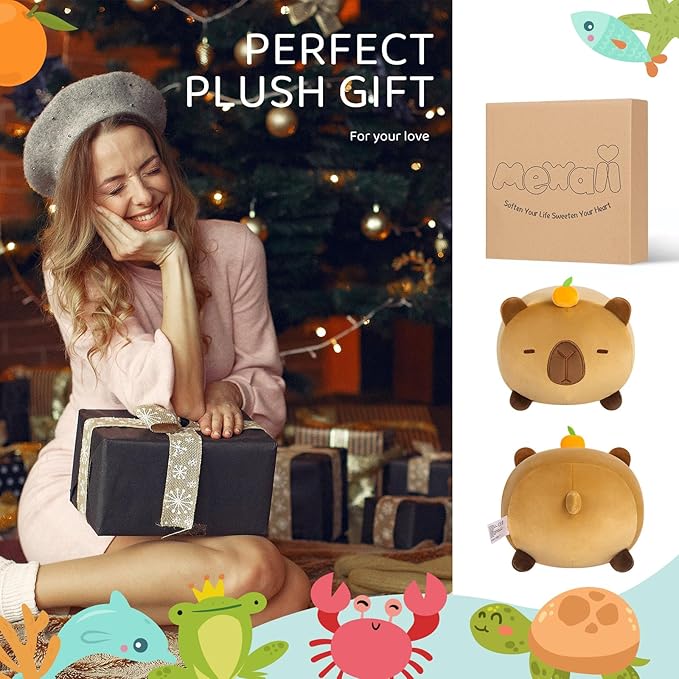 Mewaii Cute Capybara Plush, Kawaii Plushies Capybara, Cute Animal Plushie, Soft Squishy Gifts for Kids & Girls (16 Inch)