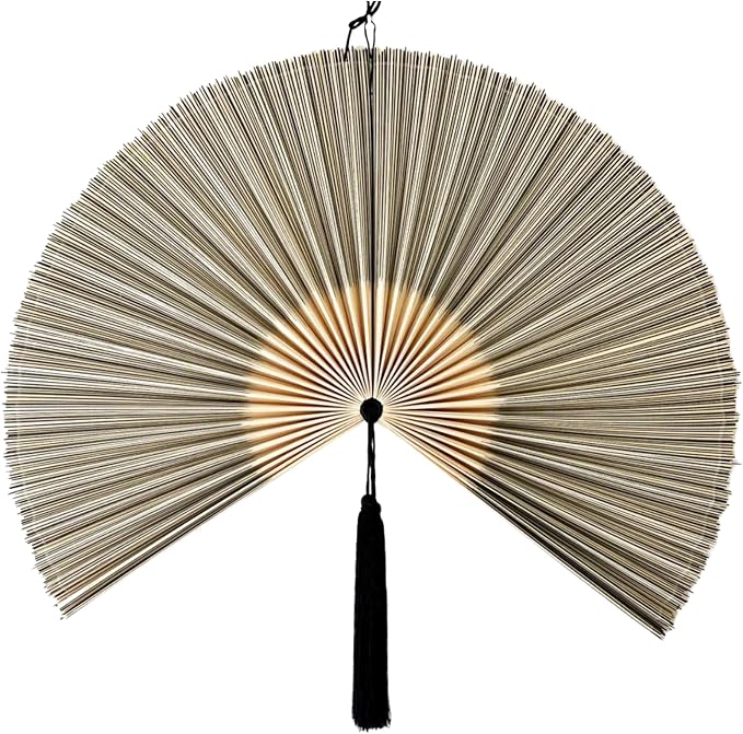 ChumDecor Bamboo Fan Wall Decor, Japanese Wall Fan Decoration, Gray 31 in | Cute Decorative Oriental and Asian Style Hanging Piece for Above the Bed Headboard Nightstand or Small Living Room