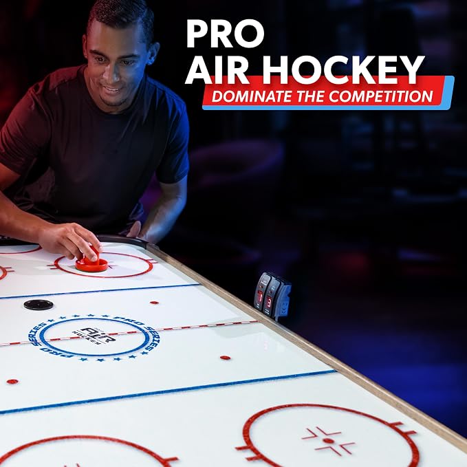 GoSports 48 Inch Air Hockey Arcade Table - Oak or Black - Includes 2 Pushers, 3 Pucks, AC Motor, and LED Scoreboard