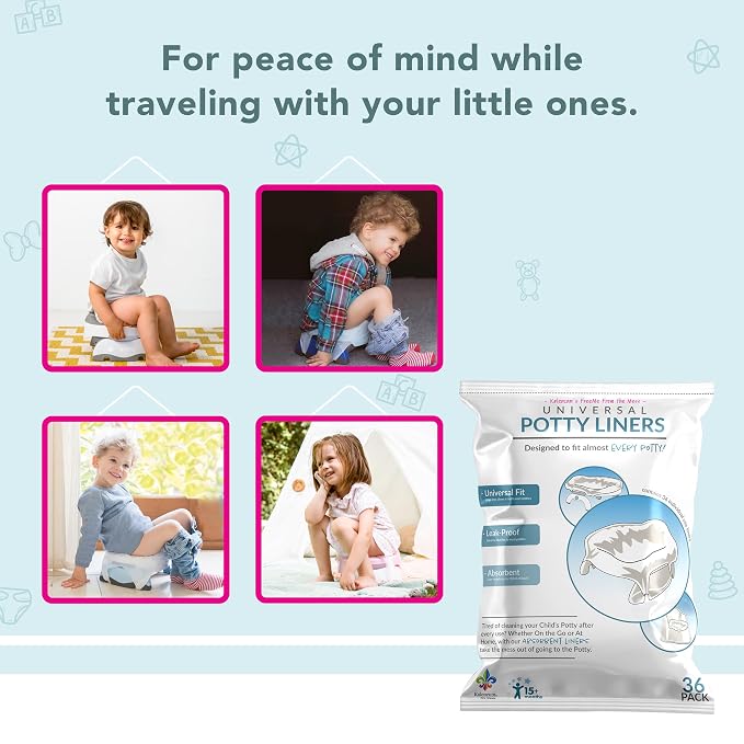 Kalencom Universal Potty Liners - Disposable Potty Liners for Toddlers - Absorbent and Leakproof - Compatible with Potette Travel Potty and Most Standard Toddler Potties (90, Universal)