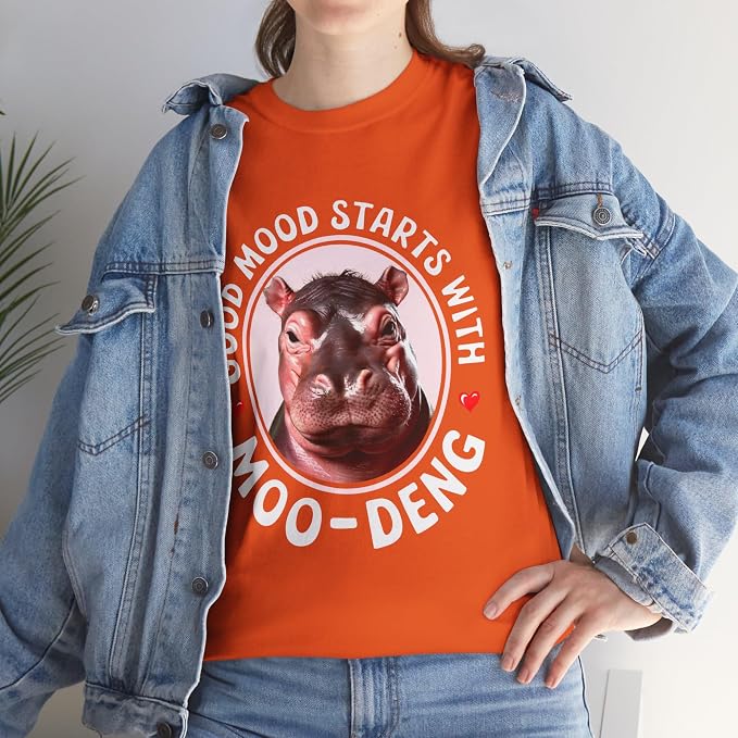 Good Mood Starts with Moo Deng Unisex T-Shirt, Funny Moo Deng Good Mood Minimalist Men and Women Shirt