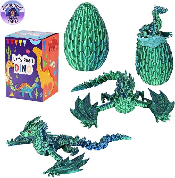 3D Printed Dragon Articulated Crystal Dragon Eggs, Adult Fidget Toys for Autism ADHD (Blue Green Pro)