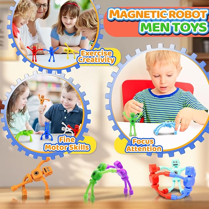 Magnetic Robot Men Travel Toys for Toddlers Boy Kids 5PC Airplane Road Trip Car Travel Activities Essential Cool Magnet Sensory Fidget for Classroom Gift for Boy 3 4 5 6 7 8 Year Old Stocking Stuffers