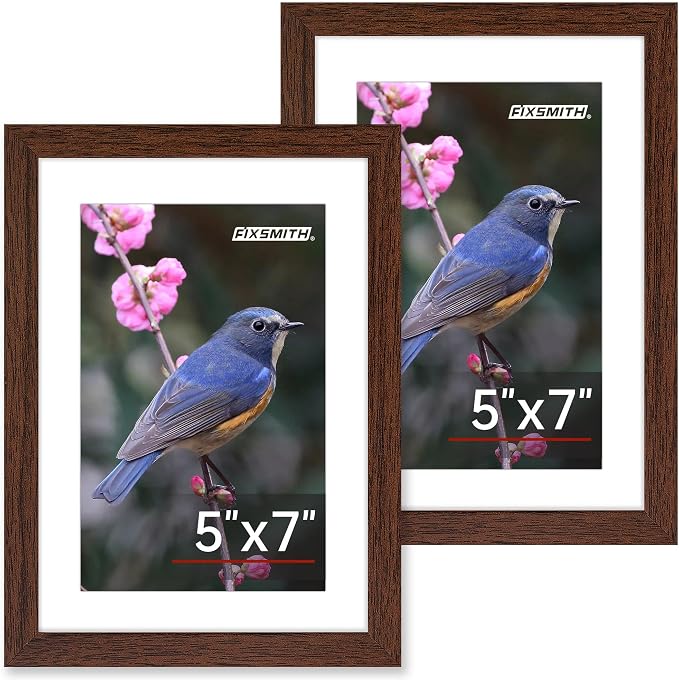 5x7 Picture Frame Set of 2, Photo Frame with HD Plexiglass, Display Pictures 4x6 with Mat or 5x7 Without Mat, Brown Picture Frames Collage for Tabletop or Wall Display