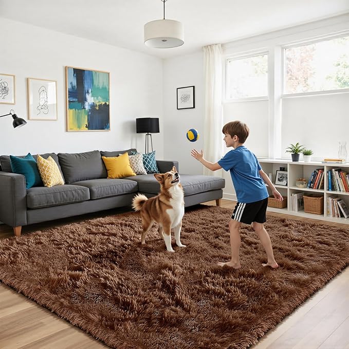 Soft Runner Rugs for Bedroom, Brown 2x6 Area Rugs Fluffy Rug Shag Area Rug Carpet, Bedside Rug for Living Room Bedroom Room Home Decor