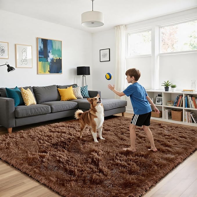 Soft Runner Rugs for Bedroom, Brown 3x7 Area Rugs Fluffy Rug Shag Area Rug Carpet, Bedside Rug for Living Room Bedroom Room Home Decor