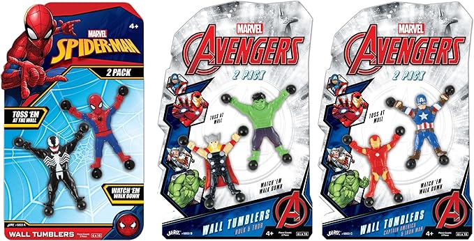 JA-RU Spiderman & Avengers Window Crawler Wall Climbers Rolling Sticky Toys (3 Pack, 6 Heroes) Marvel Avengers Superheroes Fidget Toy Wall Walker Climber Wacky Games Pinata Toys.ABC-6803-3