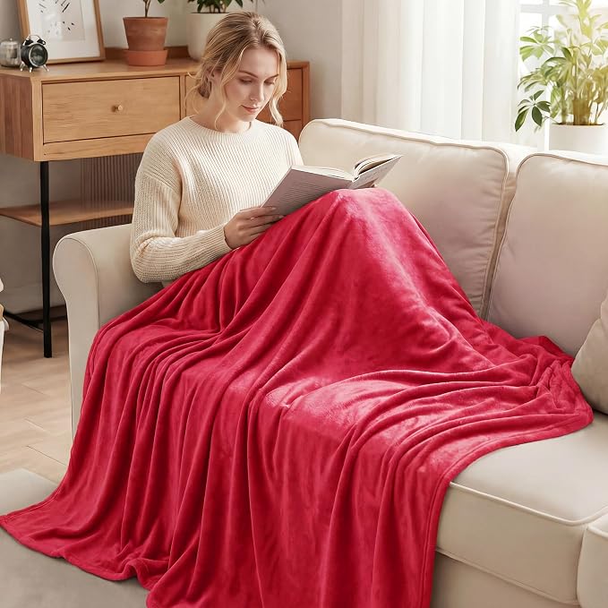Exclusivo Mezcla Soft Large Fleece Throw Blanket for Couch, Red | 50x70 Inches, Double-Sided Brushed Flannel, Lightweight Plush Cozy Blanket for Home Decor, All Season, Machine Washable