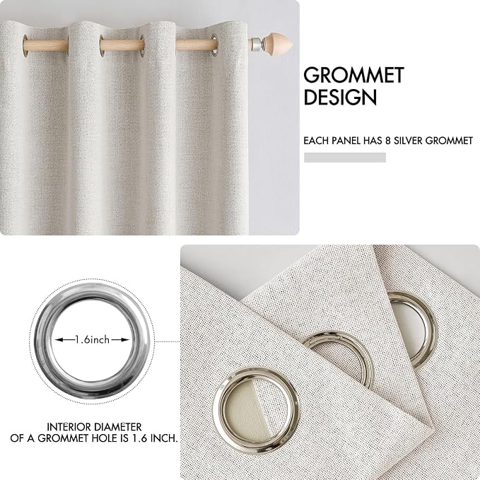 MIULEE 100% Blackout Linen Textured Curtains for Bedroom Solid Thermal Insulated Cream White Grommet Room Darkening Curtains & Drapes Luxury Decor for Living Room 52 x 108 Inch (2 Panels)
