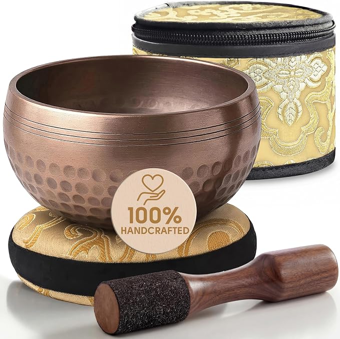 Silent Mind Tibetan Singing Bowl Set – Easy to Play & Beginner Friendly Meditation Bowl with Cushion, Mallet & Case | Stress Relief & Mindfulness | Gift-Ready