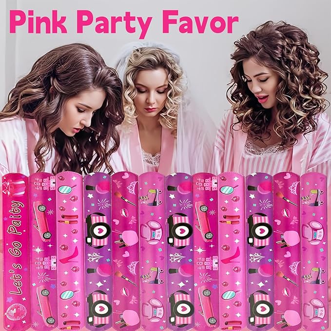 24 Pcs Pink Party Decorations Favors Princess Bracelet Wristbands Bracelet Slap Bracelets Pink Party Birthday Supplies