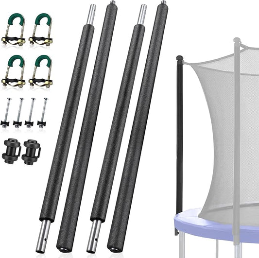 2PCS Trampoline Poles Replacement, 1mm Thick, Fits 1.65'' / 4.2CM Inner Diameter for 10-16FT Jumpzylla Trampolines, Complete Kit with Protective Foam Sleeves & Mounting Hardware