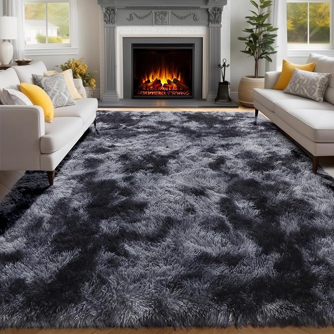 PAGISOFE Area Rugs 9x12 Living Room,Large Dark Grey Shag Rugs for Bedroom, Extra Large Thick Gray Fluffy Nursery Carpet Boys Girls Dorm Rugs for Kids Room Home Decor Aesthetic,Playroom Classroom Men