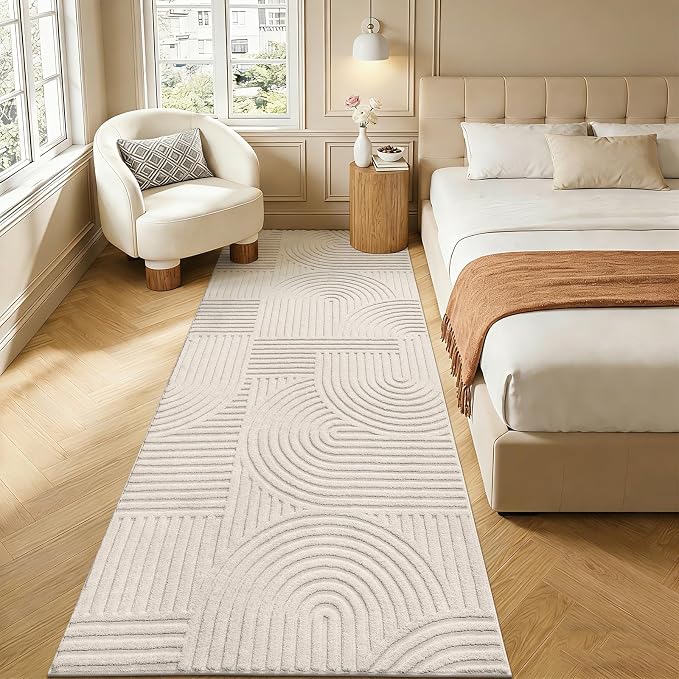 Pauwer 3x8 Area Rugs for Living Room, Modern Non Slip Washable Rug, Beige | Arch Pattern, Soft Fluffy, Neutral, Boho Accent, Solid Color Floor Carpet, For Kids Room Dining Room Nursery Entryway
