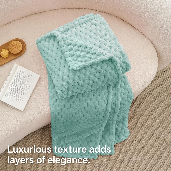 BEDELITE Haze Blue Throw Blanket for Couch, Soft Cozy Gift for Women, 50*60 | 3D Jacquard Decorative Fleece Blanket, Super Soft Plush Throws, Cute Birthday Gift for Women & Men, Suitable for All Seasons