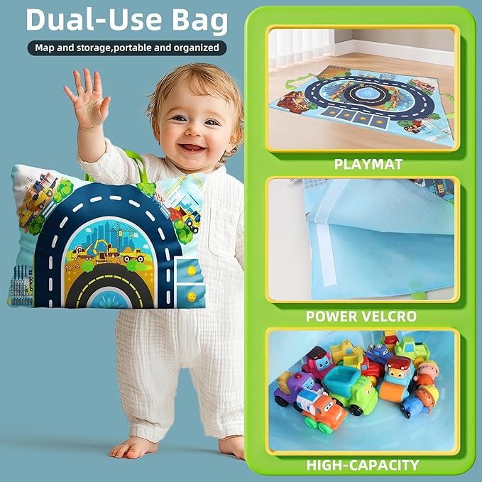 ALASOU 12 PCS Soft Rubber Car Toys for 1 Year Old Boy with Playmat/Storage Bag|1 Year Old Boy Gifts|1st Birthday Gifts for Toddler Toys Age 1-2|Baby Toys 12-18 Months