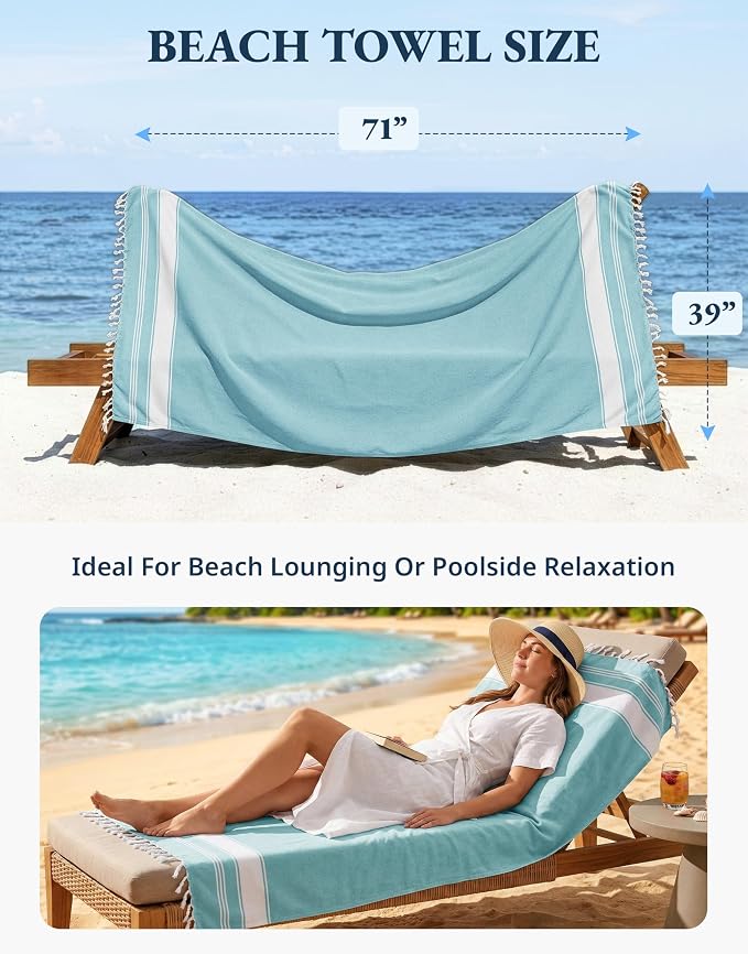 LANE LINEN Beach Towels 6 Pack, Bulk Beach Towels Oversized, Pool Towels for Adults, Pre-Washed, Sand Free Beach Towel, Fast Drying Beach Towel, 39"x71" - Classic Color
