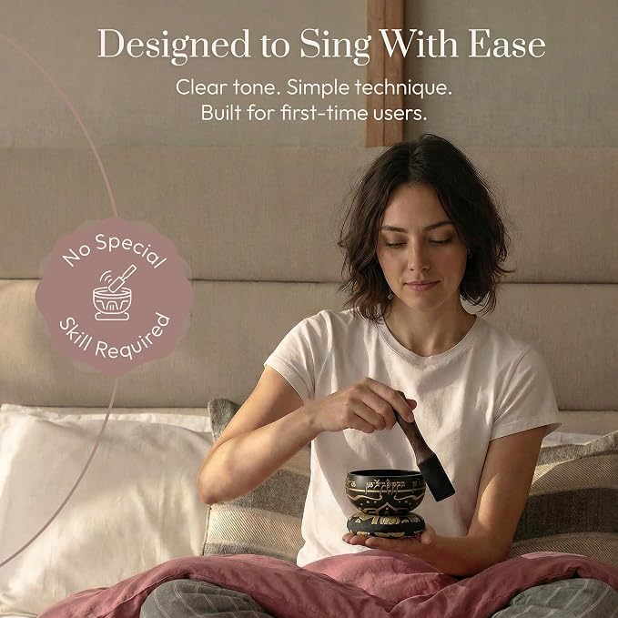 Silent Mind Tibetan Singing Bowl Set – Easy to Play & Beginner Friendly Meditation Bowl with Cushion, Mallet & Case | Stress Relief & Mindfulness | Gift-Ready