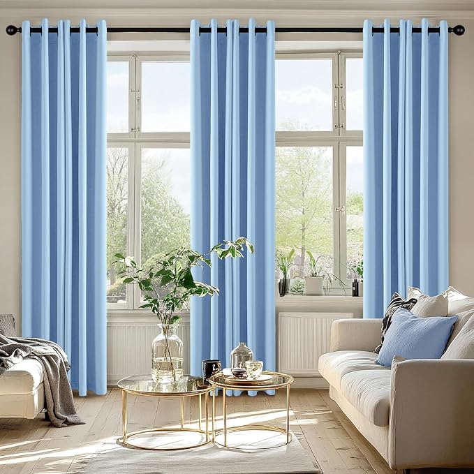 MIULEE Blackout Curtains for Bedroom 2 Panels 40 x 72 Inch Long Sky Blue | Thermal Insulated, Living Room Darkening Grommet Drapes, Noise Reducing, Light Blocking Window Treatments