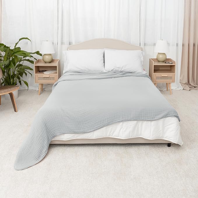 Comfy Cubs Adult Muslin Blanket 108x90” King Swaddle Blankets, Heather Blue | 6 Layer Soft, Breathable & Lightweight Muslin Adult Blanket - Machine Washable & Designed in the US Bedding for All Seasons