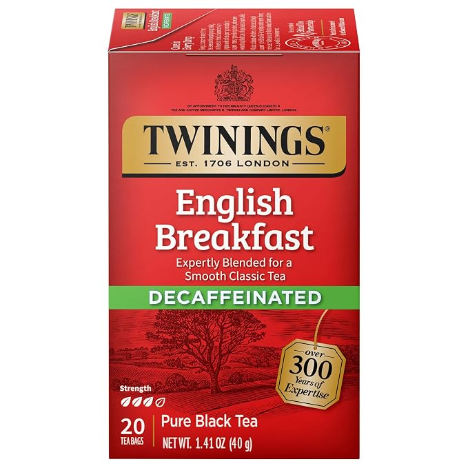 Twinings Decaffeinated English Breakfast Individually Wrapped Bags, 20 Count (Pack of 1), Flavourful & Robust, Enjoy Hot or Iced, 20 Teabags