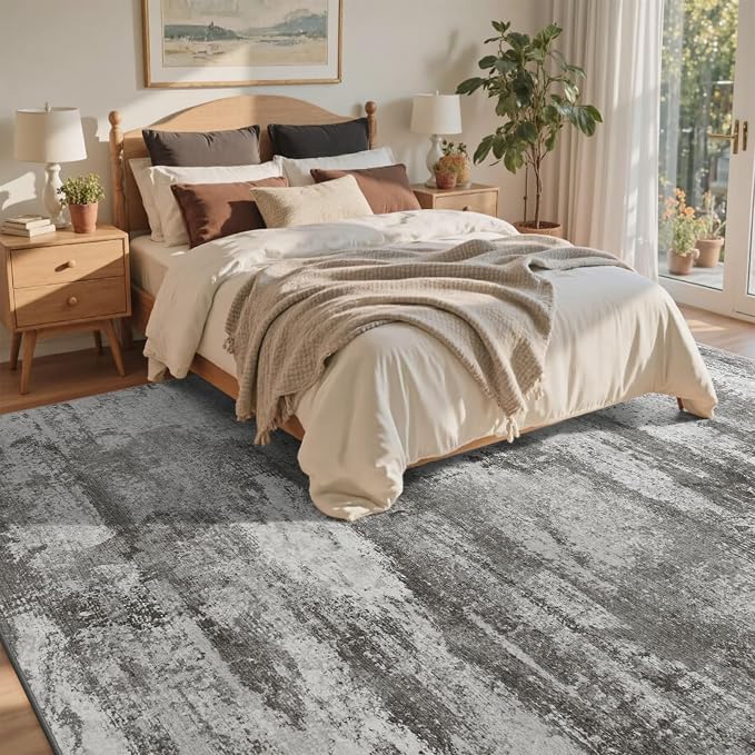 5x7 Ft Abstract Area Rugs for Living Room, Soft Non-Slip Modern Washable Rugs Print Pattern Carpet for Bedroom Indoor Floor Nursery Home Decor (Grey)