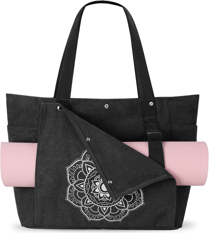 Gonex Yoga Mat Bag, Yoga Gym Bag Tote Bag with Multi Pockets For Women Men, Canvas Yoga Mat Carrier Take in Out Mat Easily For Pilates Travel Workout Office