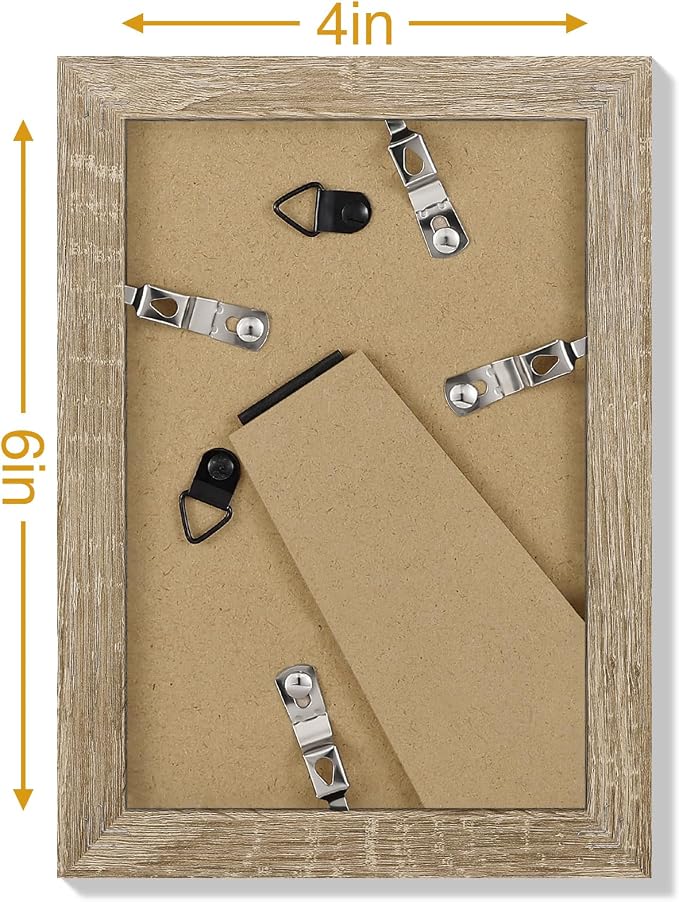Vittanly 4x6 Picture Frames Set of 9 for Wall Mount & Tabletop, Light Wood | Display Pictures 3.5x5 with Mat or 4x6 without Mat, Small Photo Frames, Engineered Wood with Shatter Resistant Plexiglass