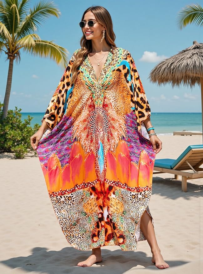 Mumu Dresses for Women Plus Size, Bohemian Kaftan Beach Cover Up Long Maxi Nightgown Soft Loungewear