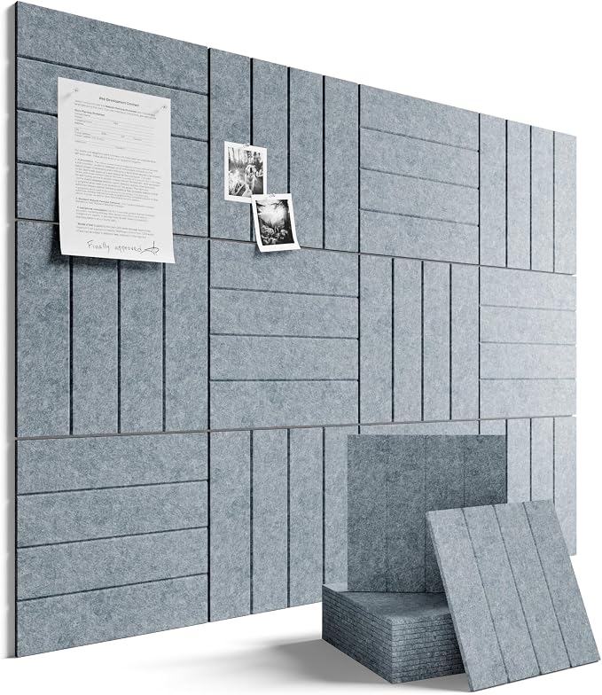 Fluxynara 48" x 36" Large Felt Bulletin Board, Blue Gray | 12 Pack Cork Board Alternative with 60 Safe Adhesive Tabs, Pin Boards for Wall Decor, Home, Office, Classroom,Dorm