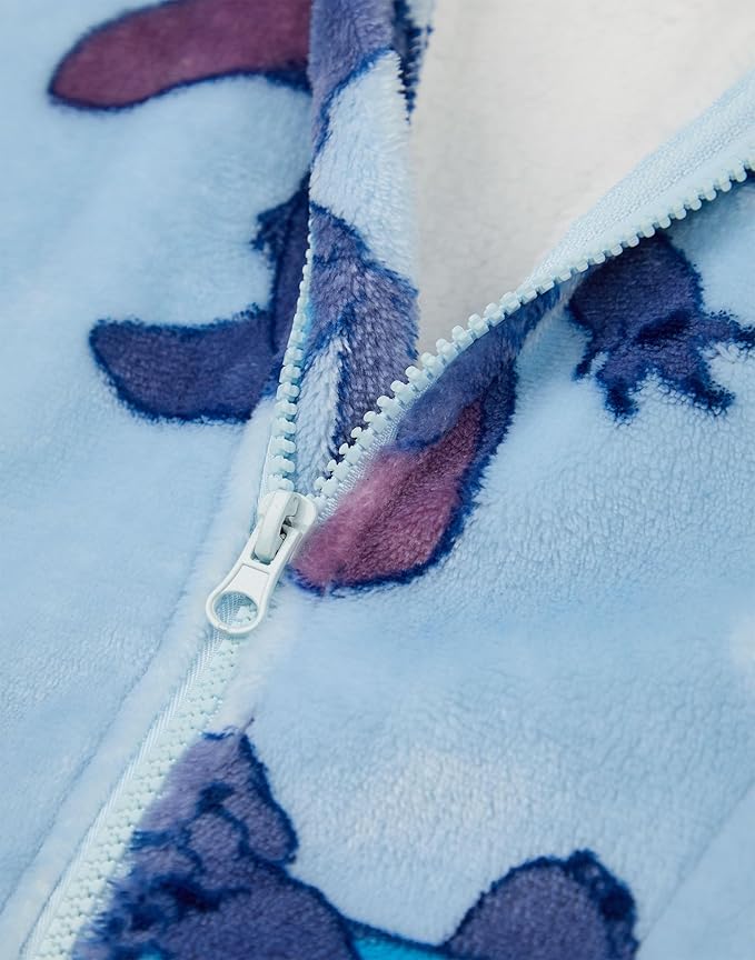 Disney Lilo & Stitch Womens Wearable Blanket Hoodie | Adults Hooded Zip Fleece in Blue | Stitch Character Print Loungewear