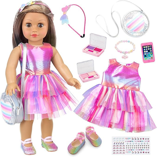 ZITA ELEMENT American 18 Inch Doll 14 Pcs Accessories Makeup Set with Dress for Generation Doll Makeup Beauty Set and Clothes for 18 Inch Doll (No Doll)