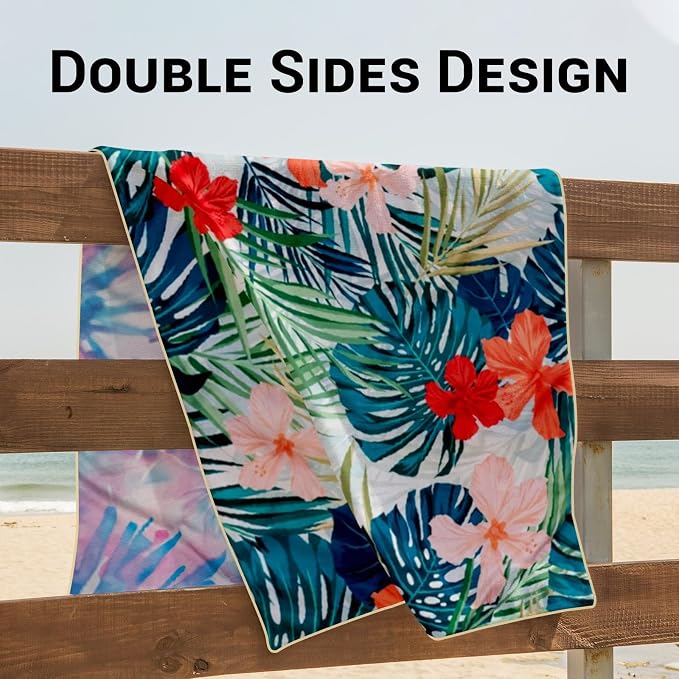 Gogreen Quick Dry Sand Free Beach Towel for Travel Pool Lightweight 71x32 in Absorbent Microfiber Oversized Towels Yoga Bath Camping Sport - Stylish Unique Gift - Red Flower