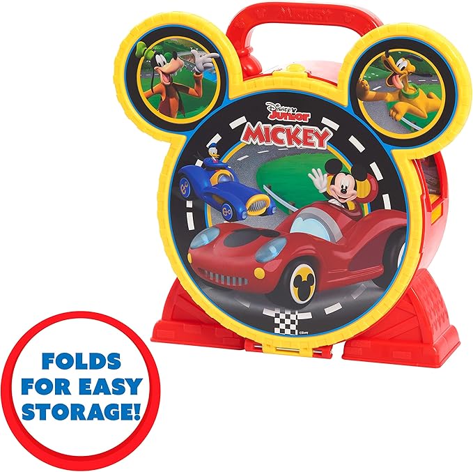 Disney Junior Mickey Mouse Stow ’n Go Garage, Figure and Vehicle Playset, Kids Toys for Ages 3 Up by Just Play