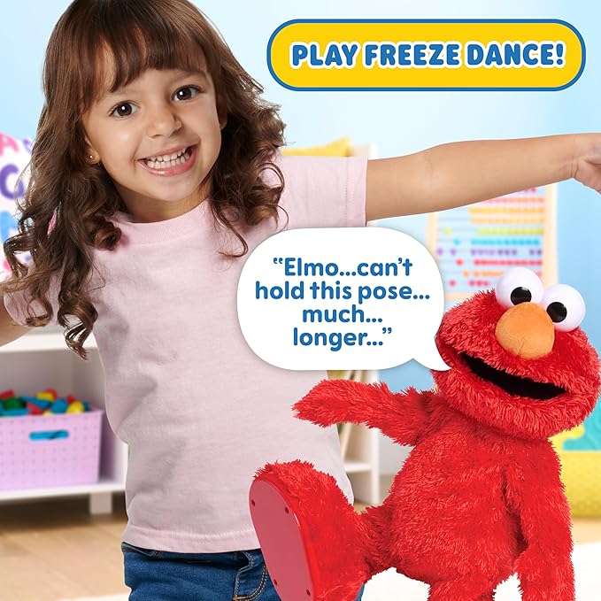 Just Play Sesame Street Hokey Pokey Elmo 14” Interactive Plush Toy, Sings, Dances & Plays Music, Bilingual Stuffed Animal for Pretend Play, Soft & Huggable, Ages 18 Months and Up
