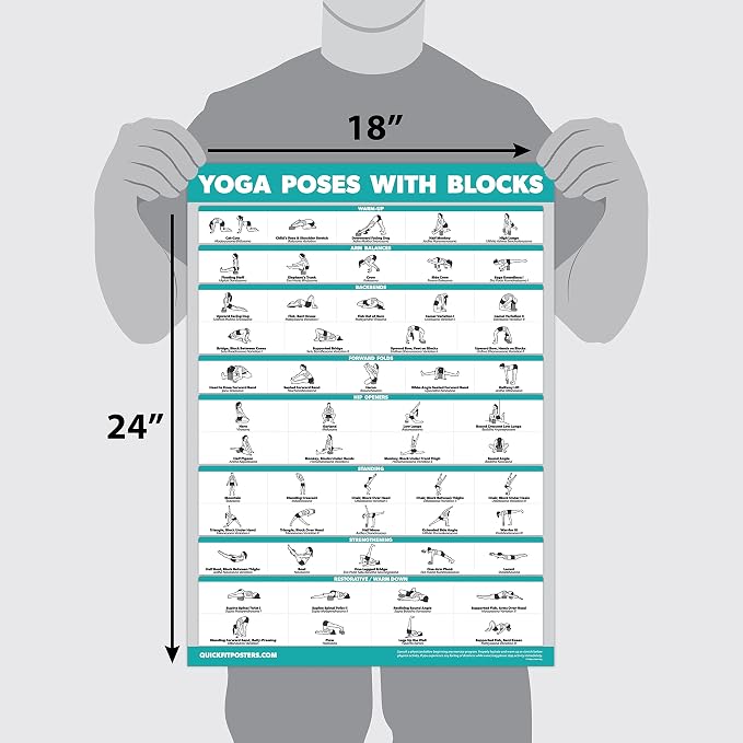 Palace Learning 2 Pack - Yoga Block Poses + Stretching Exercise Poster Set - Yoga Positions with Blocks Chart - Set of Two Fitness Charts