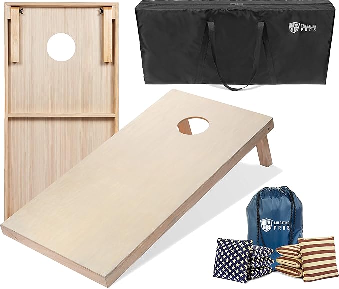 Tailgating Pros Cornhole Boards - 4'x2' & 3'x2' Cornhole Game w/Carrying Case & Set of 8 Corn Hole Bags - 150+ Color Combos! Optional LED Lights
