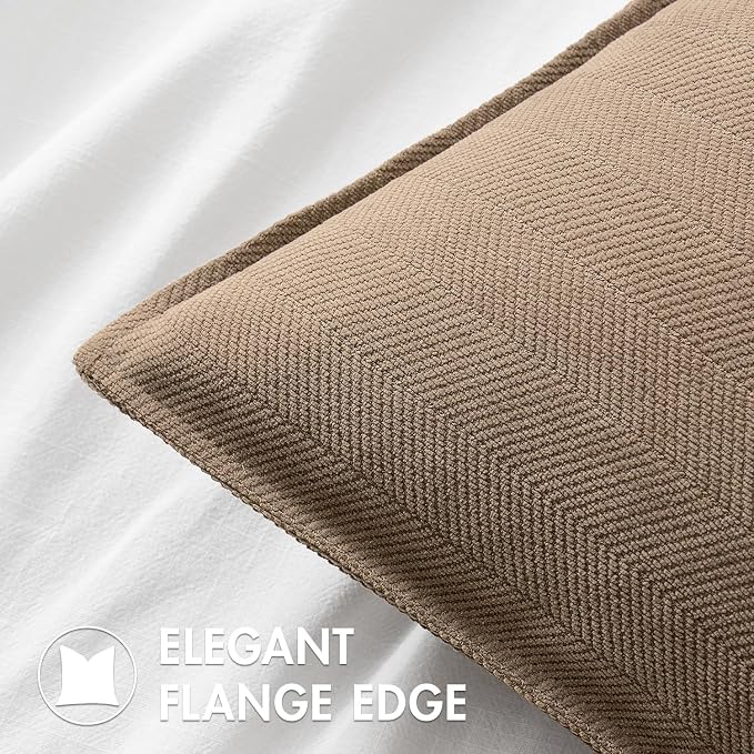 MIULEE Pack of 2 Coco Brown Euro Shams Chenille Pillow Covers 26x26 Inch | Decorative Soft Couch Throw Pillows,Farmhouse Cushion Covers,Elegant Design for Sofa,Bed,Living Room,Summer Decor