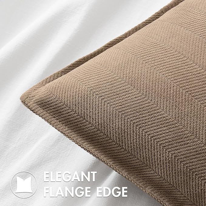 MIULEE Pack of 2 Coco Brown Euro Shams Chenille Pillow Covers 24x24 Inch | Decorative Soft Couch Throw Pillows,Farmhouse Cushion Covers,Elegant Design for Sofa,Bed,Living Room,Summer Decor