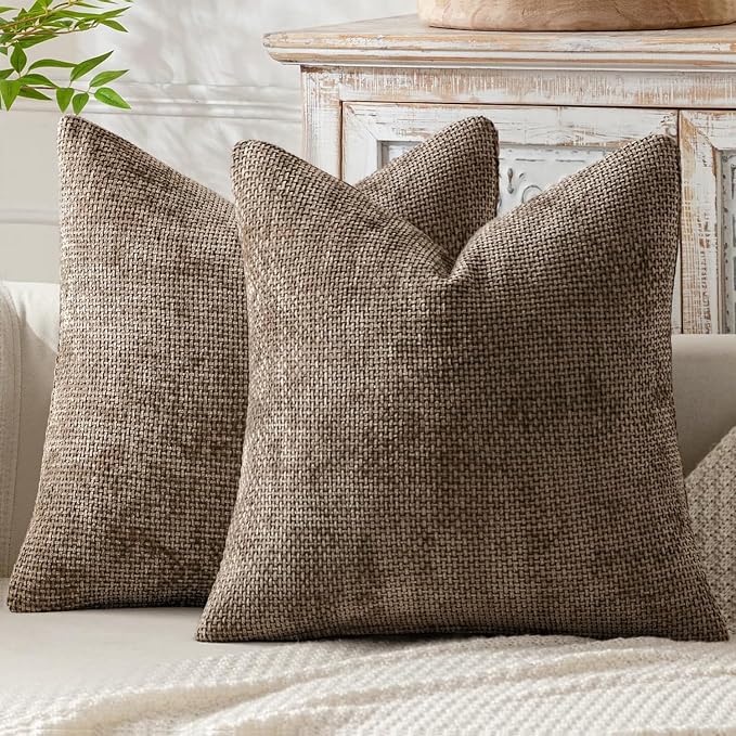 MIULEE Decorative Brown Euro Sham Pillow Covers 24x24 Inch 2 Pack | Modern Boho Accent, Soft Chenille Pillow Covers, Farmhouse Cushion Cases for Home Decor Bed Sofa Living Room