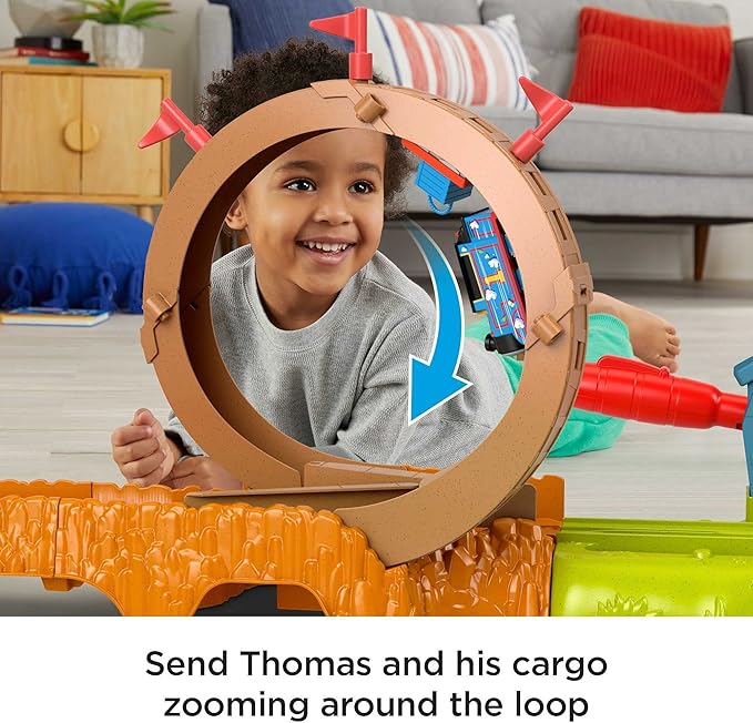 Thomas & Friends Toy Train Set Loop & Launch Maintenance Yard with Thomas Motorized Engine & Carly the Crane for Preschool Kids Ages 3+ Years