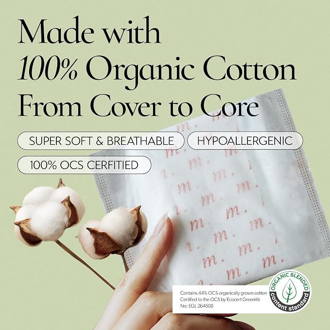 INERTIA The Prism Red – Truly Organic, Ultra Thin & Leak-Proof Korean Cotton Pads with Wings | Super Absorbency | Hypoallergenic, Super Absorbent, Chlorine-Free & Fragrance-Free (20 Count)