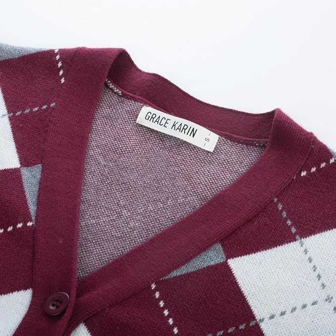 GRACE KARIN Womens Cardigan Sweater Fall Fashion Argyle Sweater Button Up Cardigan Teacher Outfits Preppy Clothes